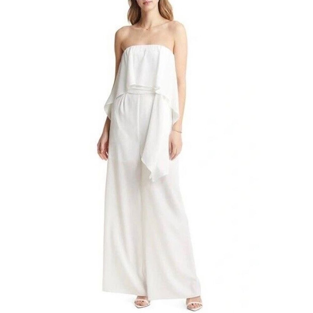 Vici Strapless Tie Belt Wide Leg Jumpsuit Flowy Bride Shower Women XS White NWT